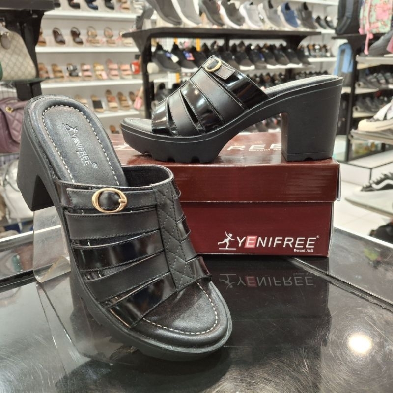 Sandal Wanita YENIFREE | Yuka 003 | Hitam | Bahan Kulit