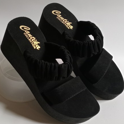 Sandal Wanita Wedges Handmade Tali Kokop Kerut 7 Cm