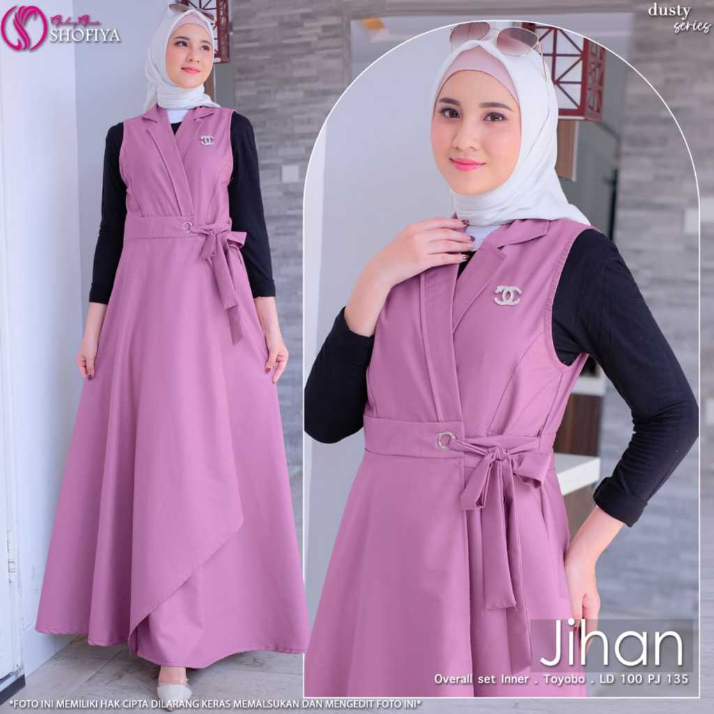 jihan setelan 2in1 one set 1set baju pakaian dress maxy wanita muslim cewe remaja dewasa bahan toyob
