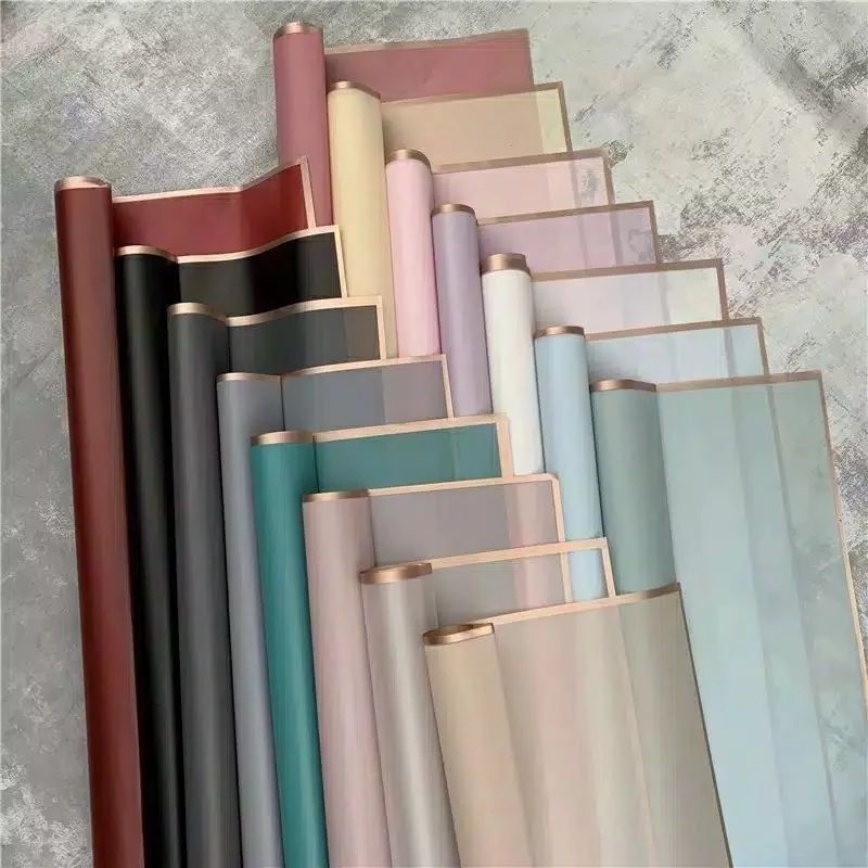 

( 5 Lembar ) Flower Wrapping / Kertas Bunga / Flower Paper Cellophane LIST GOLD