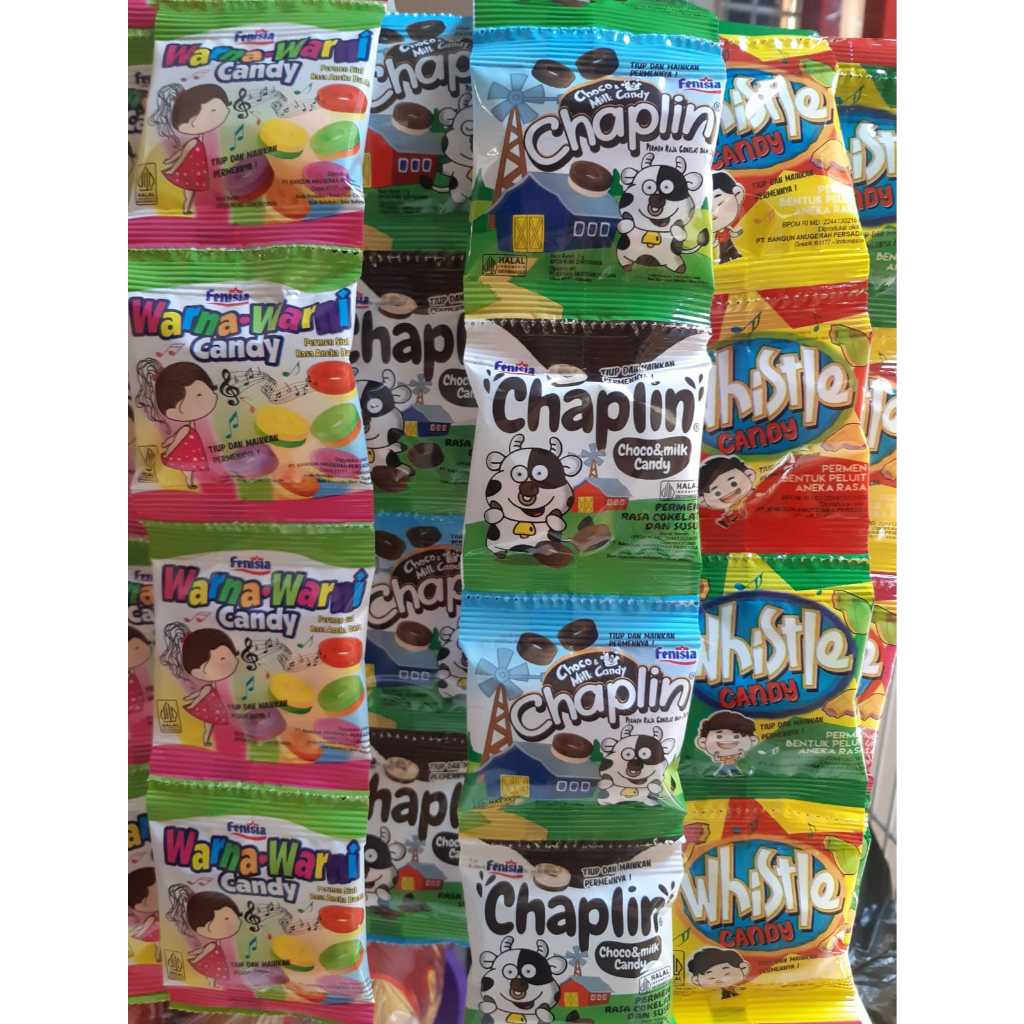 

FENISIA PERMEN SIUL/PELUIT VARIAN CHAPLIN/ WHISTLE/ WARNA WARNI 1 PACK ISI 4 RTG