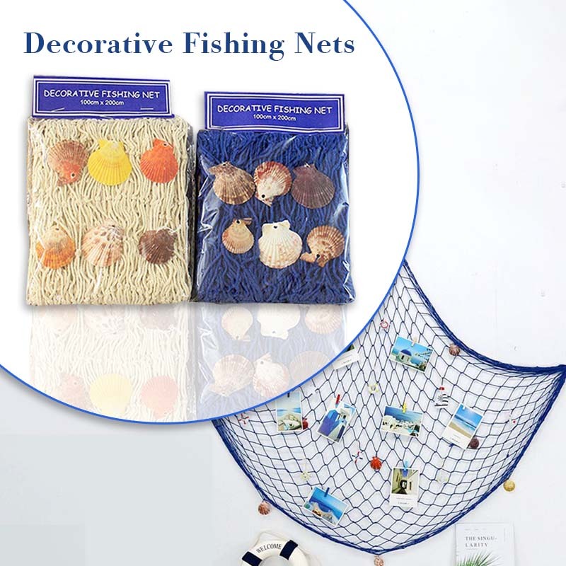 Hiasan Dinding Jaring Kerang Dekorasi Dinding Hiasan Dinding Gantung Jaring Ikan Gaya Mediterrania H