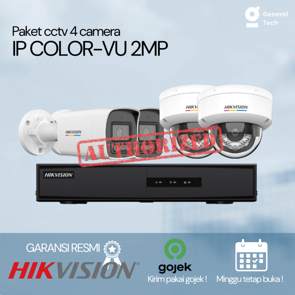 Paket CCTV Hikvision  4 IP Camera 2MP & 5MP Color-VU Audio