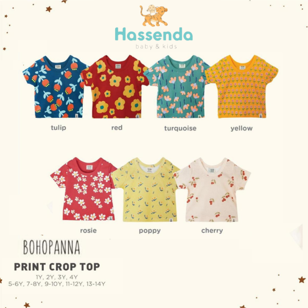 BOHOPANNA Print Crop Top (Atasan Anak Perempuan Crop Top Baju Anak)