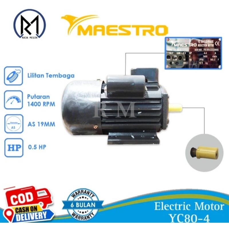 ELEKTRO MOTOR DINAMU LISTRIK PENGERAK 1/2HP MAESTRO YC80-4-0.37KW