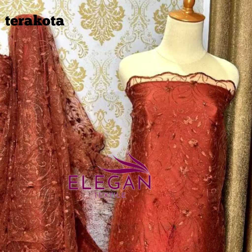elegan_textile 0,5 Meter Bahan Brukat Tille Akar / Kain Tille Meteran / Bahan Kebaya / Bahan Brukat