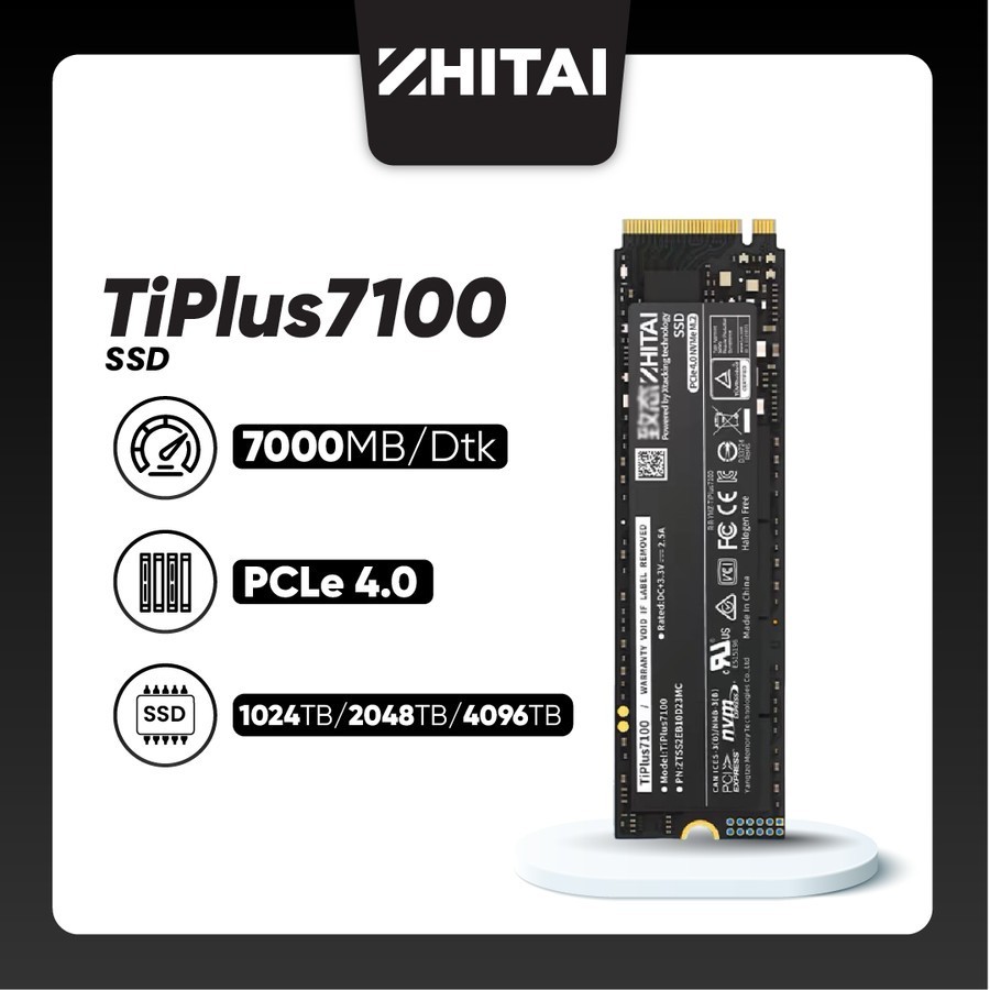 SSD M.2 NVME ZHITAI TiPlus7100 / ZHITAI SSD TiPlus NVMe 2280 PCIe Gen 4 Garansi 5 Tahun