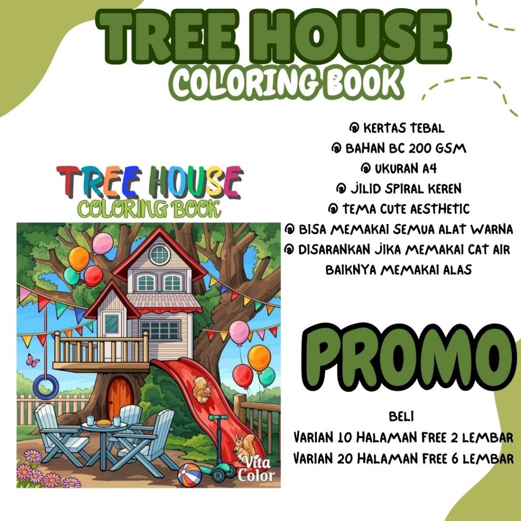 

TREE HOUSE Coloring Book Healing Relaxing Buku Mewarnai Anak Remaja Dewasa Aesthetic Kertas Tebal