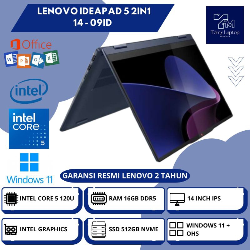 LAPTOP BARU LENOVO IDEAPAD 5 2IN1 14/ INTEL CORE 5 120U/ RAM 16GB DDR5/ SSD 512GB NVME/ 14INCH IPS/ 