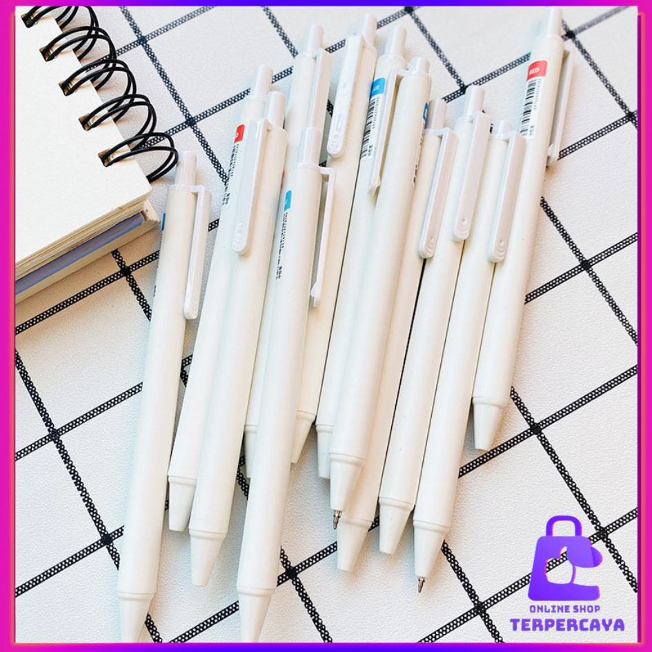 

OST Pena Cetekan Polos Putih Pena Gel 0.5mm Pulpen Warna Tinta Hitam Biru Alat Tulis Sekolah Kantor Pen Warna Putih Bolpoint Polos Murah