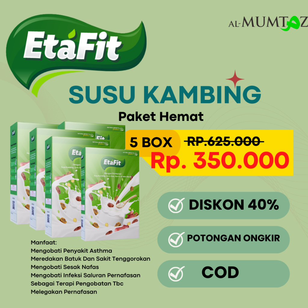 

BELI 5 BOX ETAFIT PROMO PAKET HEMAT Etafit Susu Kambing Etawa Bubuk Original Premium Etafit bisa mengatasi asma dan gangguan pernapasan