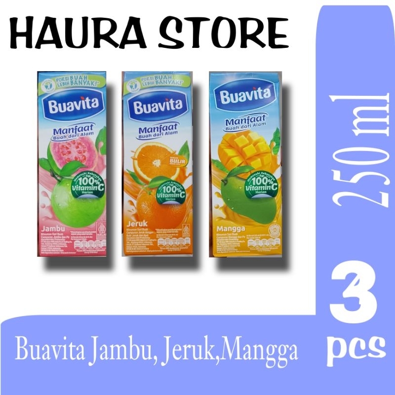 

isi 3, Buavita jus Jambu, Jeruk, Mangga 250ml