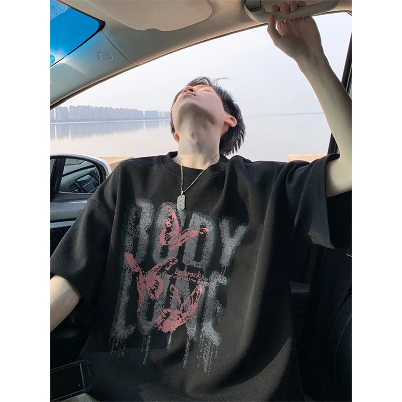 HIGH RAIN  baju pria oversize  Kaos Pria Alphabet Butterfly Baju Distro Original 100% Retro Style Ts