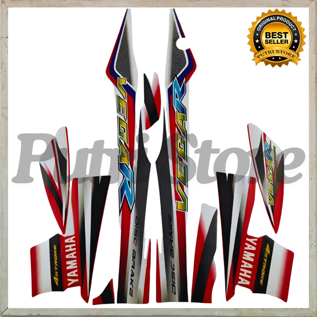 Stiker Striping Yamaha Vega R 2004 Putih Merah List Body Motor  Vega R 2004
