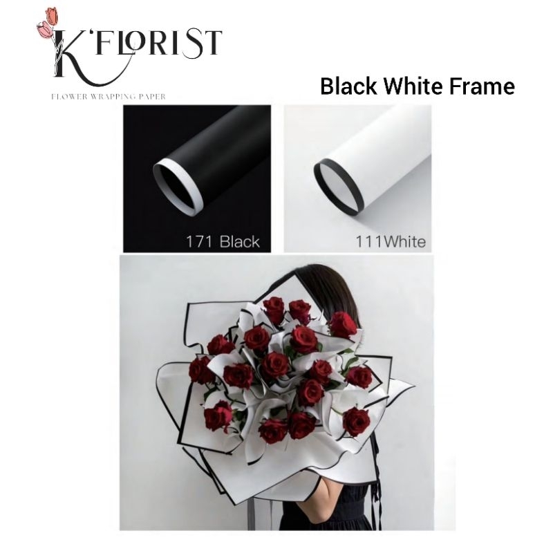 

[1 LEMBAR] Kertas Wrapping Buket Frame Black White