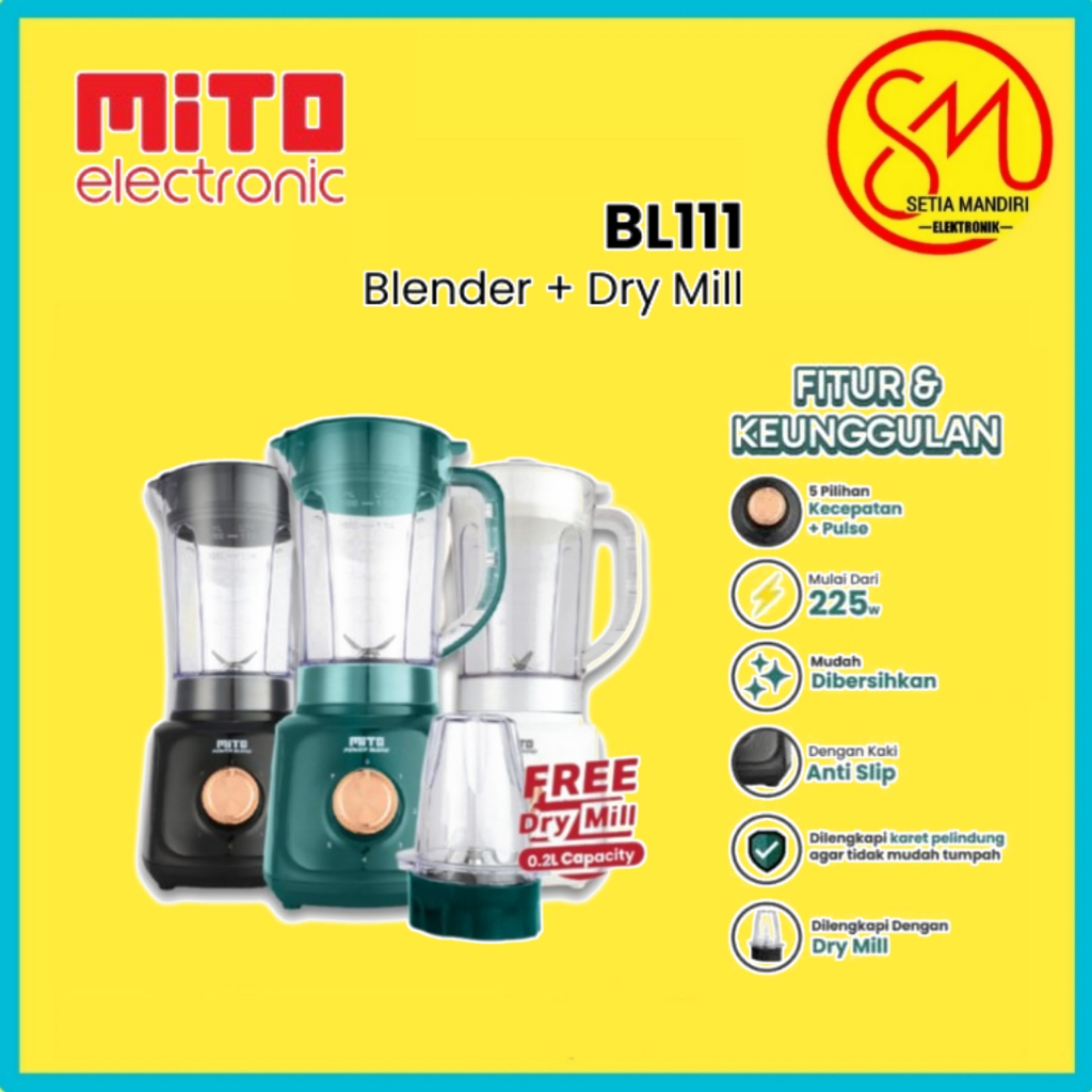 Mito Blender BL111 Power Blend 5 Pilihan Kecepatan Kapasitas Gelas Besar Plastik