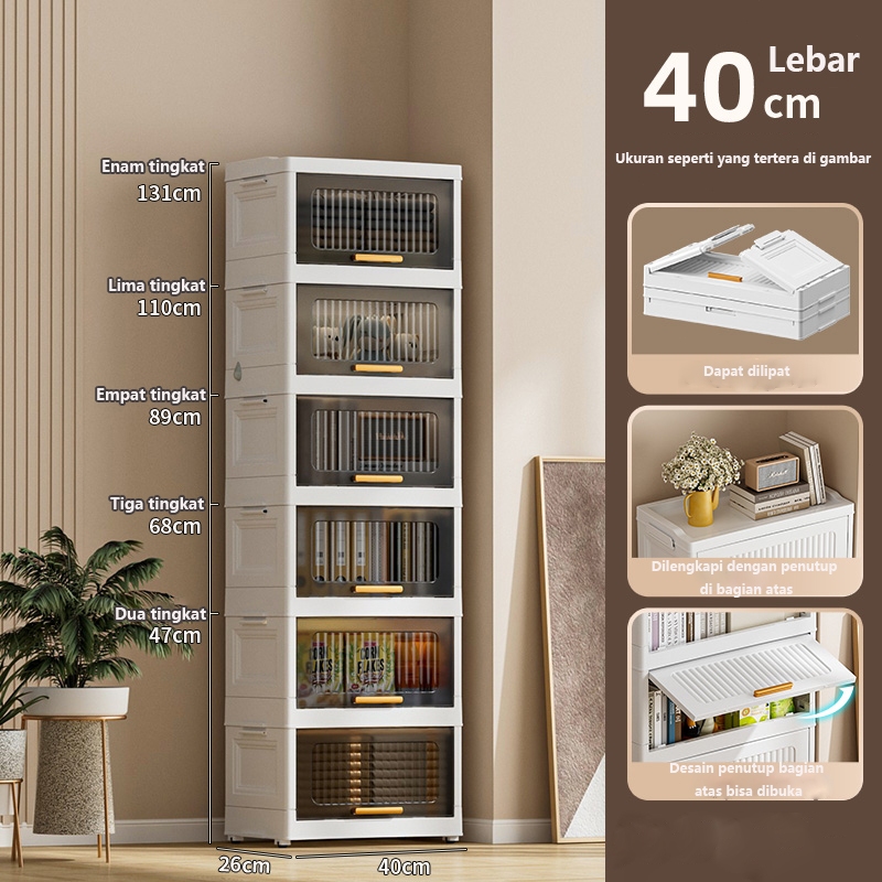 40cm Rak Kabinet Susun Lipat/Lemari Plastik Lipat Susun/Rak Penyimpana Serbaguna ada Roda/ Lemari Su