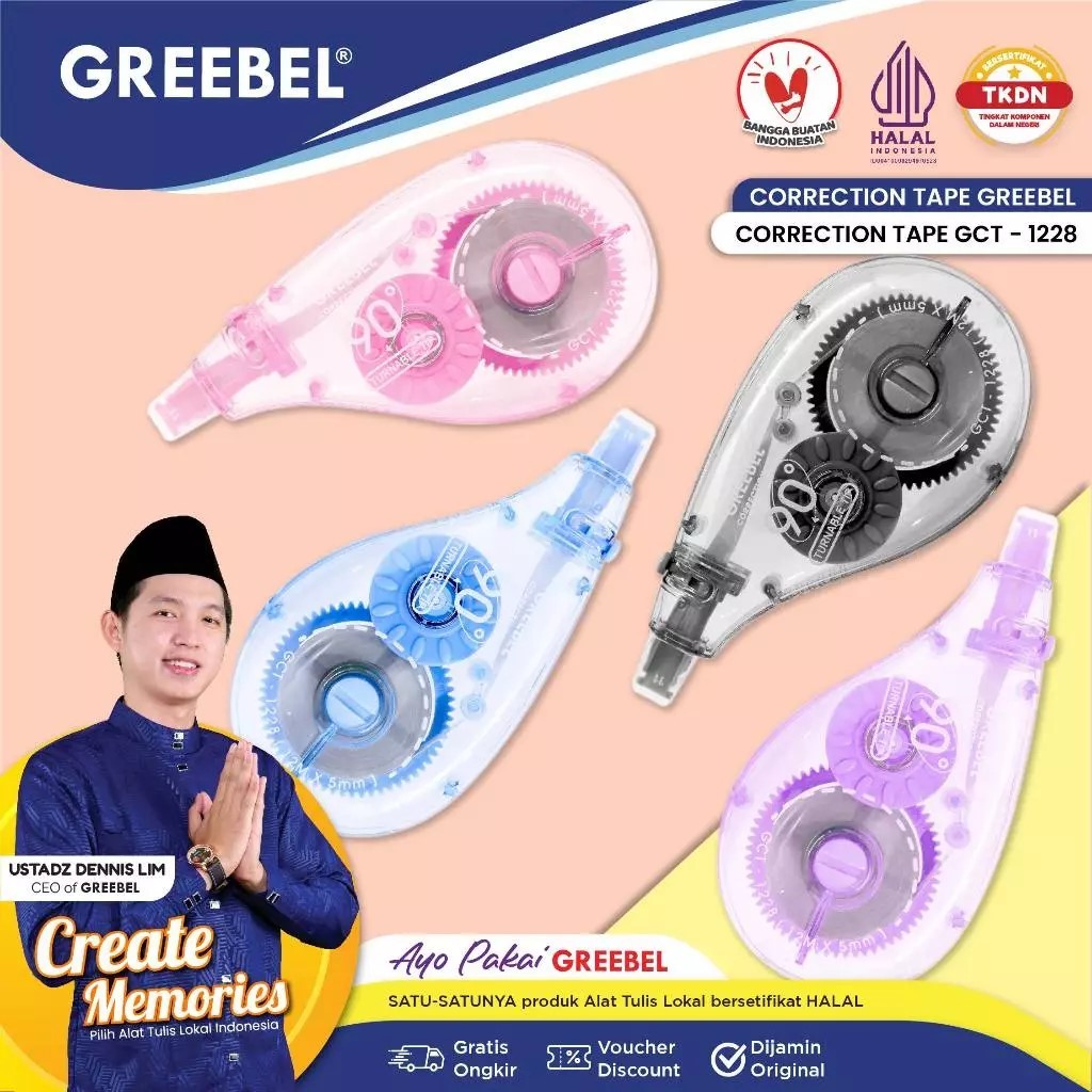 

GREEBEL Correction Tape GCT-1228 Pastel Lucu / Tip-ex Kertas Roll, Tipe X Kertas pulpen, Pita Koreksi, Tip X