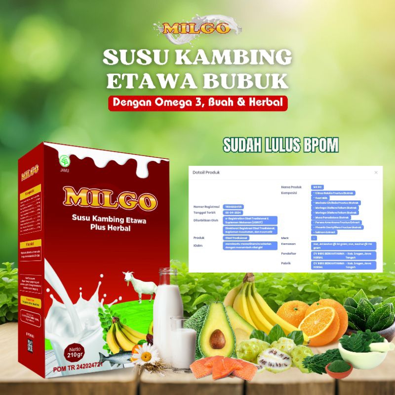 

MILGO SUSU KAMBING ETAWA PLUS BUAH DAN HERBAL PLUS IKAN SALMON