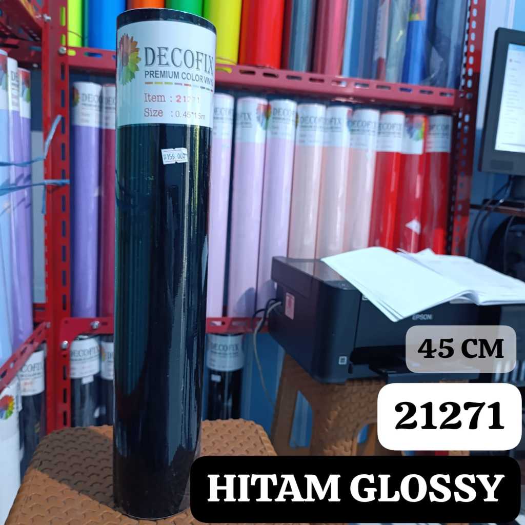 SKOTLET/VYNIL COLOR PREMIUM DECOFIX HITAM GLOSSY 45 CM KODE 21271 ECERAN