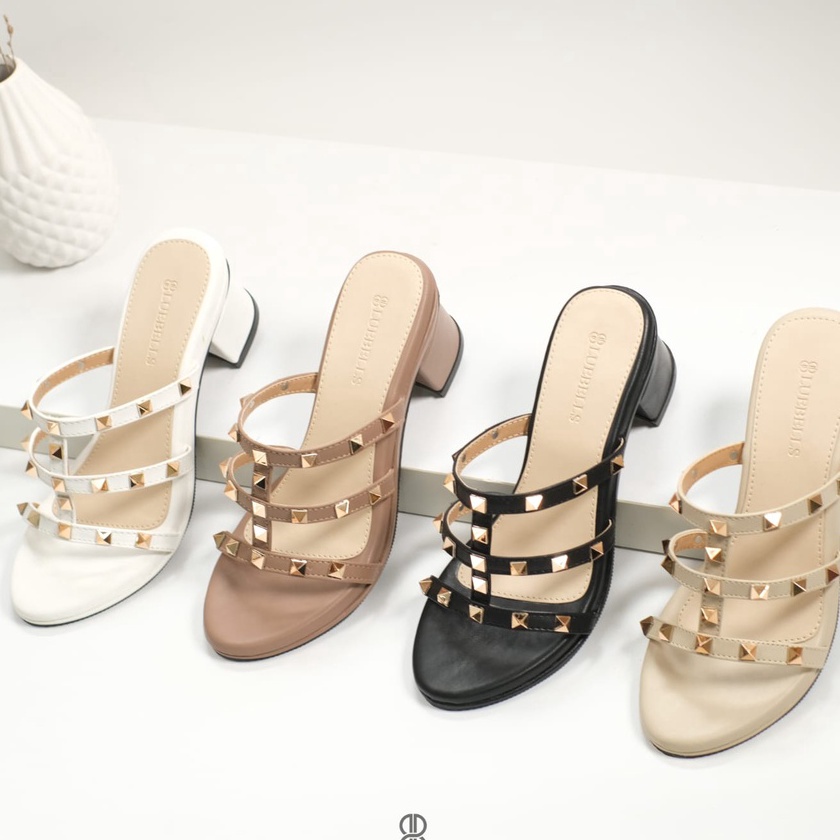 HJ6 Bluebells IVONA Sendal Heels Wisuda Wanita 5cm Aksesoris Pyramid Elegan Tersedia Size 3644