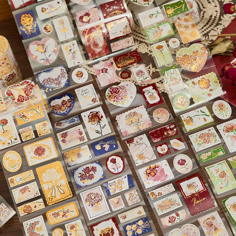 

1pcs/38cm vintage sticker, rose gold foil sticker, rose garden stiker for journal