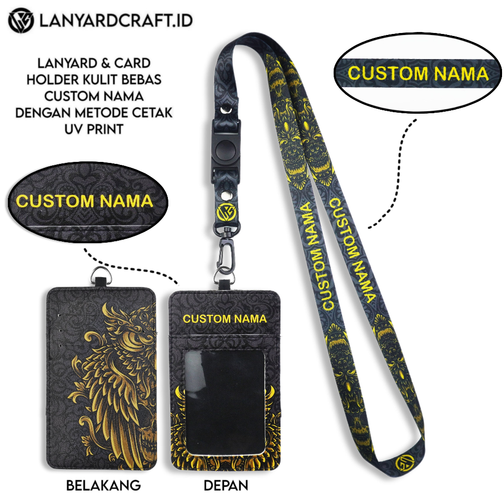 

V2 Id Card Holder Leather Custom + Lanyard Custom Nama Owl Series Gantungan Tali Lanyard Holder Id Card Kulit UV Print