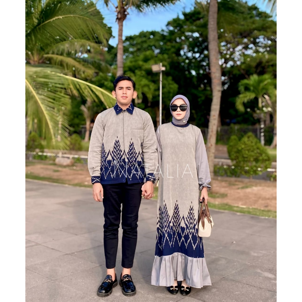 BAJU TENUN COUPLE KARINA ABU CEMARA TENUN COUPLE KEMEJA CASUAL EXCLUSIVE BAJU KONDANGAN TERBARU