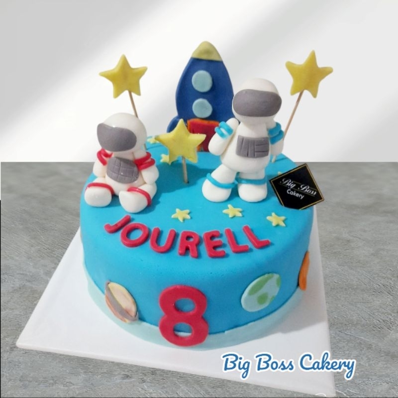 

ASTRONOT ASTRONOUT OUTER SPACE ROCKET SPACESHIP LUAR ANGKASA FONDANT CAKE ALL IN