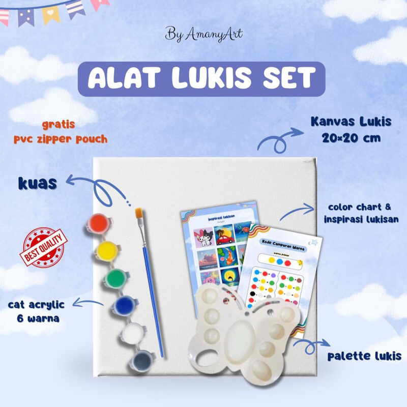 

Paket Melukis Alat Lukis Set Lengkap Kanvas Cat Akrilik Kuas Palet Amany Art Painting Kit