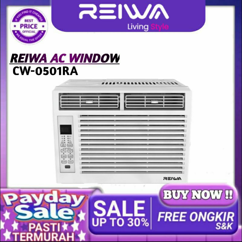 AC WINDOW REIWA 1/2PK CW-0501RA LOW WATT 370 WATT REIWA CW0501RA AC WINDOW ½PK