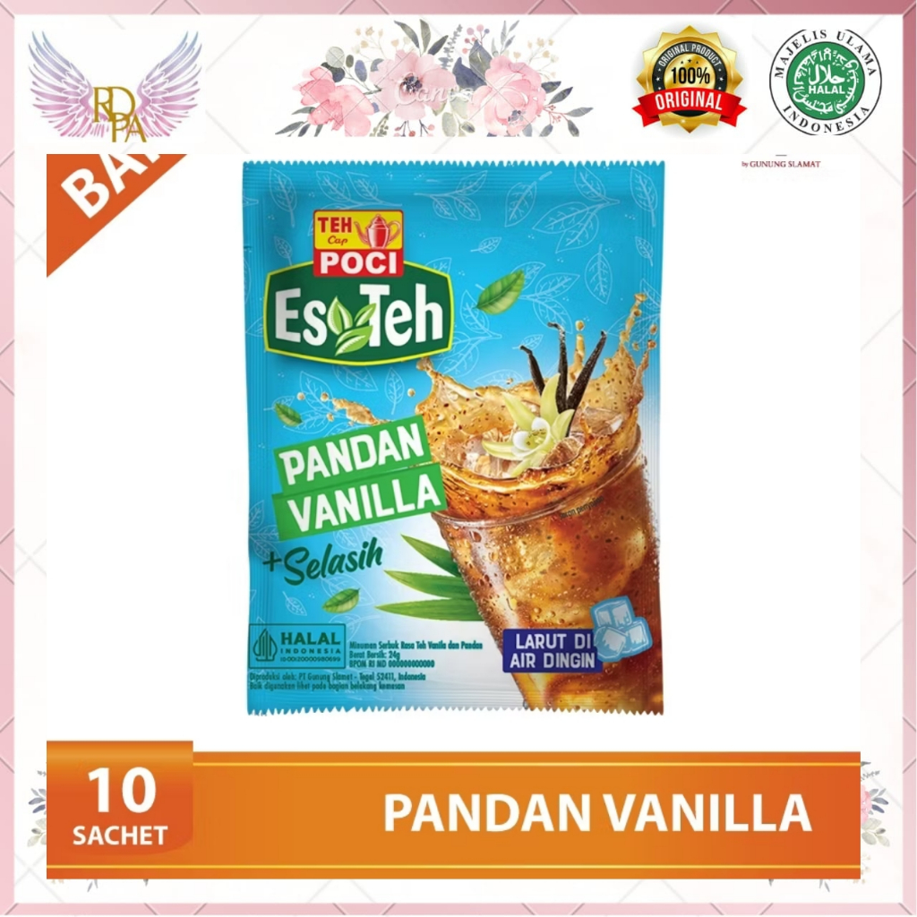 

Teh Poci Teh Pandan Vanilla Selasih 10 Sachet. Instant Powder Es Teh Poci Vanila Pandan