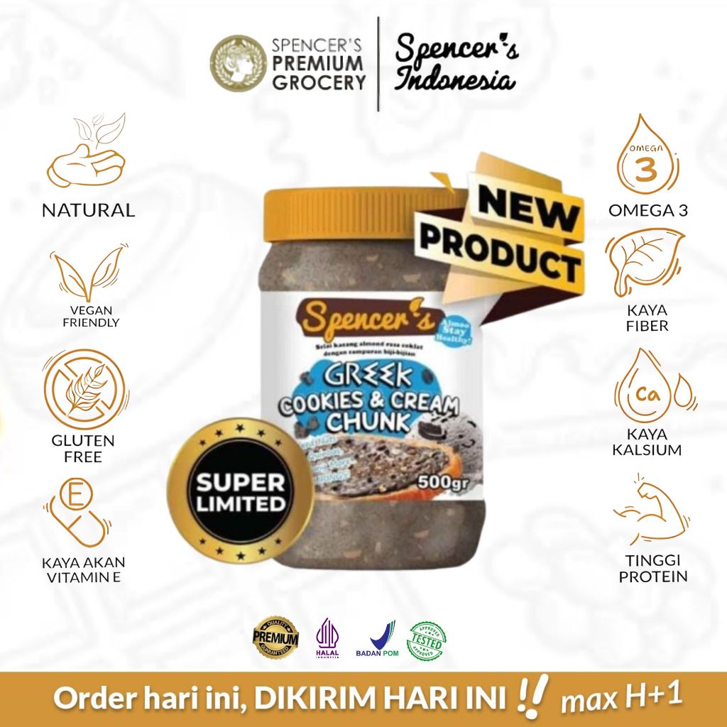 

Spencer's Chia Spread Greek Cookies & Cream Chunk (500g) - Selai Diet Sehat Rendah Gula Gluten Free