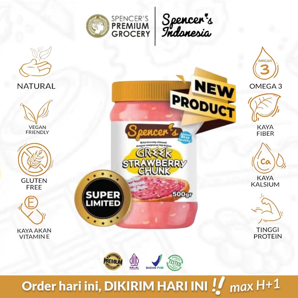 

Spencer's Chia Spread Greek Strawberry Chunk (500g) - Selai Diet Sehat Rendah Gula Gluten Free