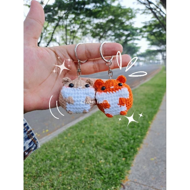 amigurumi keychain hamster, gantungan rajut hamster