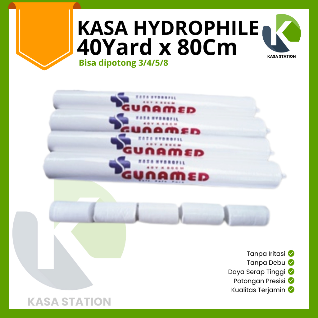 GUNAMED Kasa Gulung/Kasa Hydrofil 40y x 80cm Potong 4/Potong 5/Kasa Panjang Full