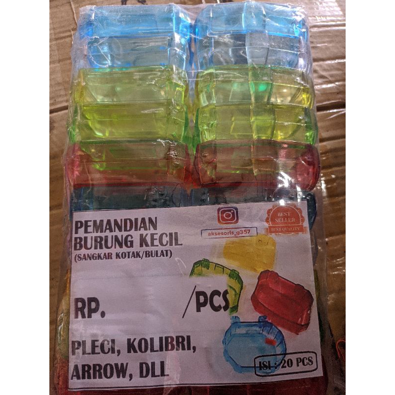 TEMPAT PEMANDIAN BURUNG KECIL SANGKAR KOTAK/BULAT WARNA WARNI