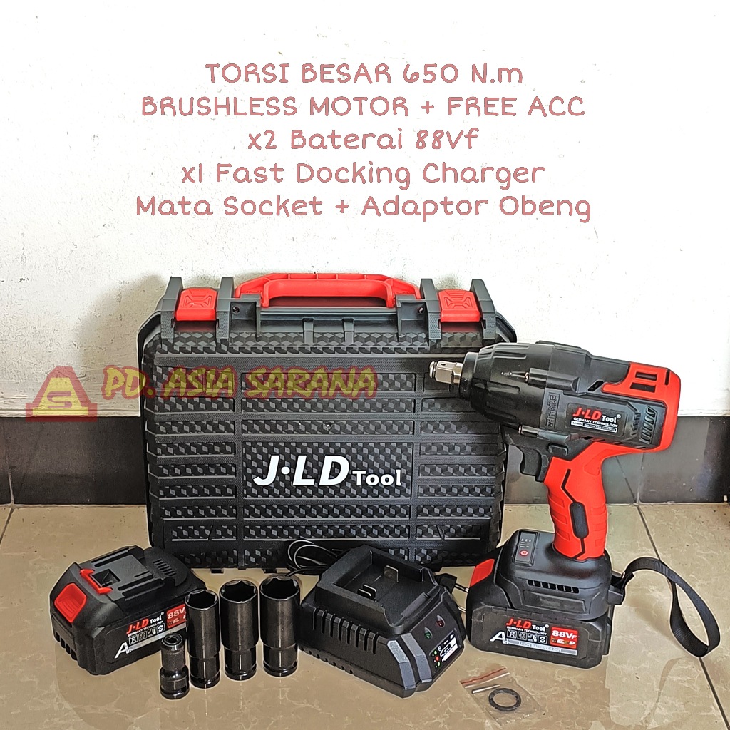 Cordless Impact Wrench 650 N.m Brushless Set JLD J88F Torsi Besar Bor Buka Baut 1482