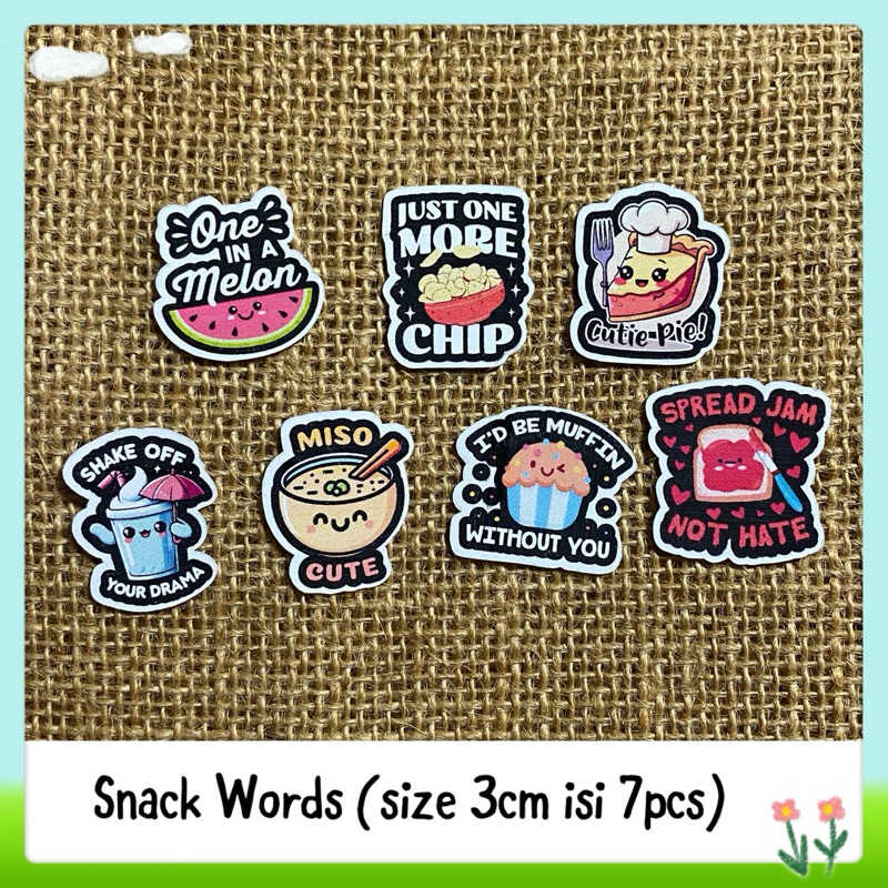 

7pcs sticker tempelan glossy snack words / sticker food makanan