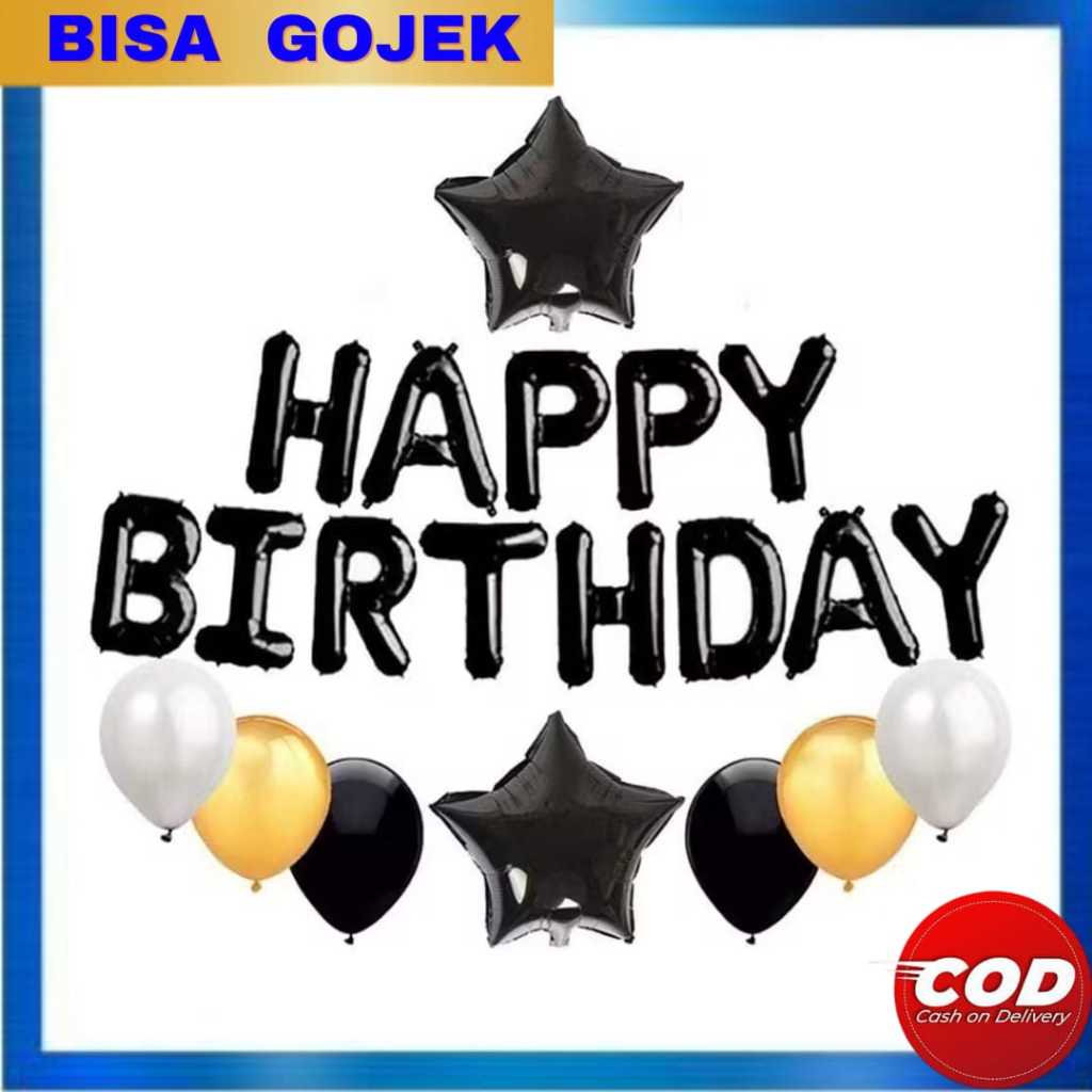 [Paket Balon] Balon Set Simple Black Gold Dekorasi Ulang Tahun Hemat