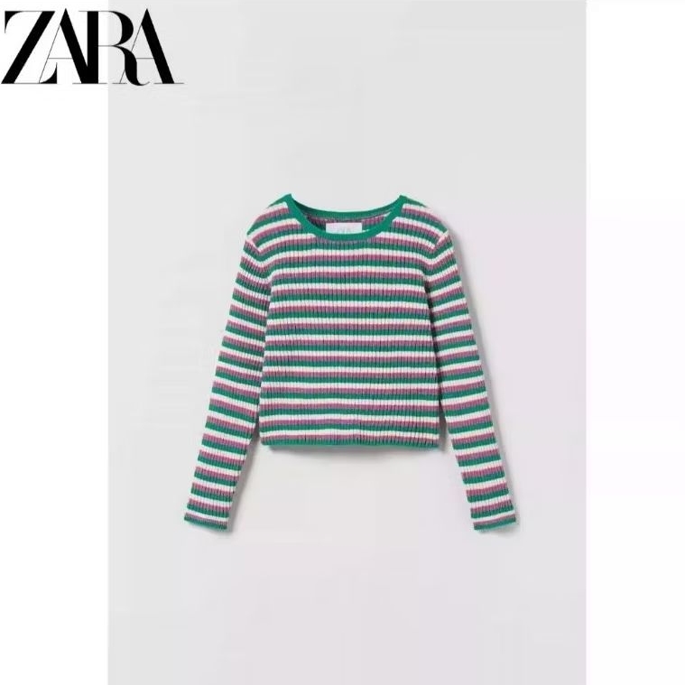 Zara Stripe Sweeter Crop Purple Green