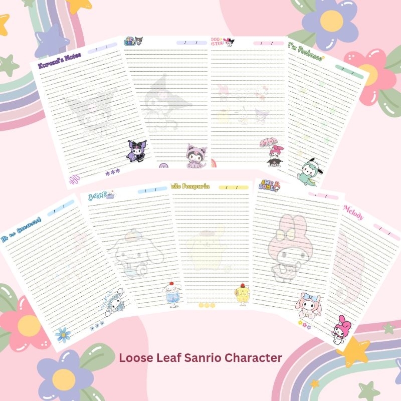 

loose leaf sanrio / refill binder a5 / kertas binder aesthetic / isi binder kuromi melody cinnamorol pompurin pochacco