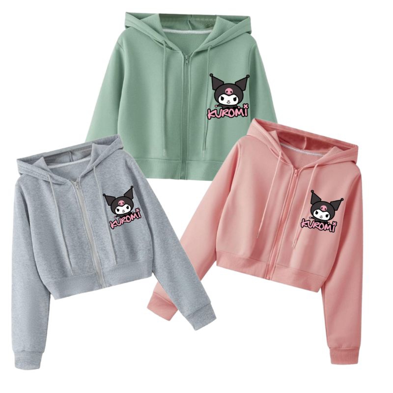 Tankkids Jaket Anak Perempuan Jaket Hoodie Crop Top Kuromi Zipper Resleting Anak Perempuan