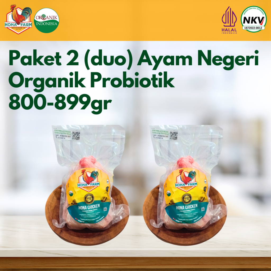 

Hona Farm PAKET HEMAT 2 (Duo) Ayam Negeri Organik Probiotik (800-899gr)