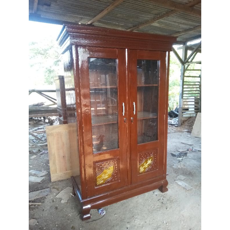 lmari pintu 2 kaca pul ambal kayu jati lemari pakaian lemari baju