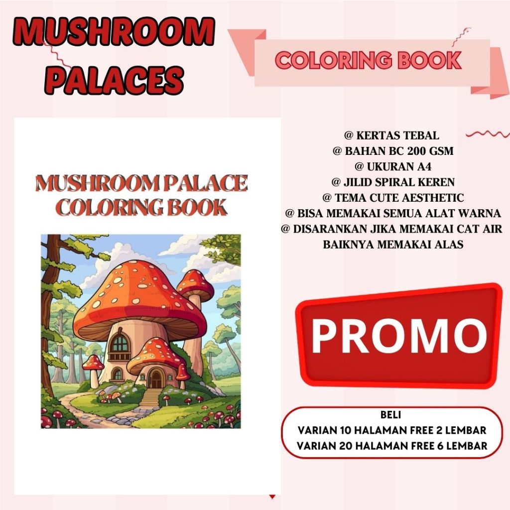 

MUSHROOM Healing Relaxing Coloring Book Buku Mewarnai Anak Remaja Dewasa Aesthetic Kertas Tebal