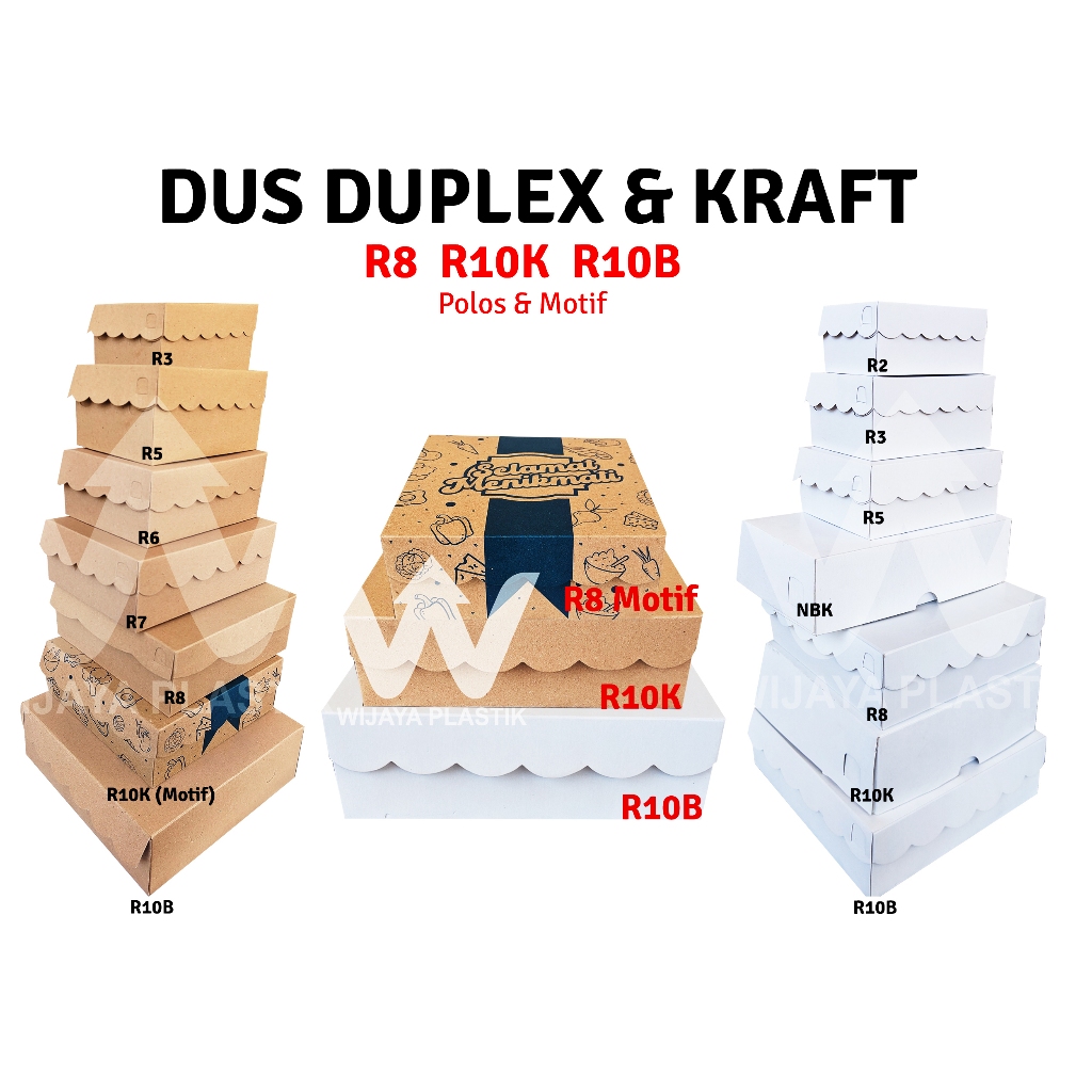 [ GROSIR 1 PACK ] Dus Duplex & Kraft ( R8 ) 18x18 Putih & Coklat 350gsm @Pcs | Motif 4 sekat kardus 