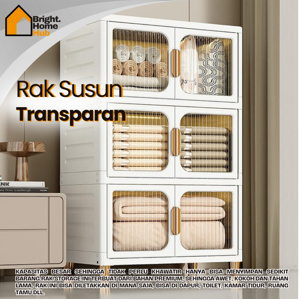 Lemari Lipat Plastik 3 Susun Lemari Susun Plastik Serbaguna Pintu Transparan / Container Box Lipat E