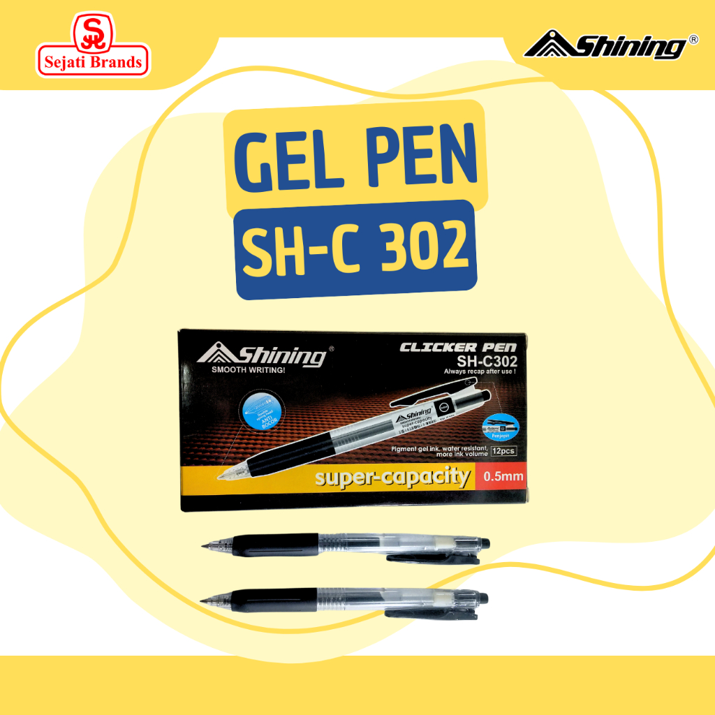 

Pulpen Shining Gel Pen SHC-301 1 Lusin/ Pulpen Gel 0.5mm Hitam model Cetek Tinta Tidak Mudah Bocor