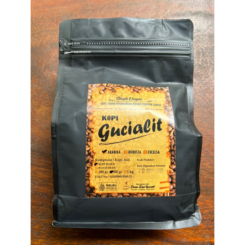 

Kopi Arabica Gucialit, Single Origin Lereng Semeru, Bubuk Halus (medium to fine) 500 gr